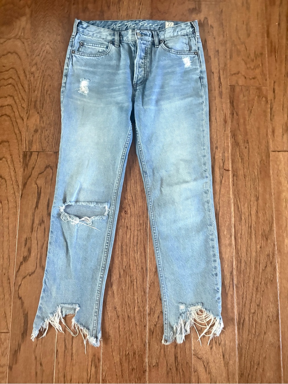 We The Free People Mid Rise Distressed Raw Hem Jeans Size 27